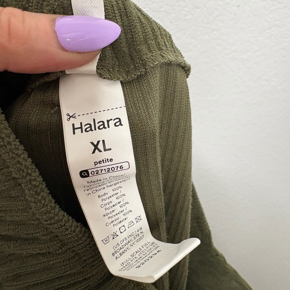 Halara Olive Green Corduroy Wide Leg Pants High Waisted Pleated XL Petite - Picture 8 of 8
